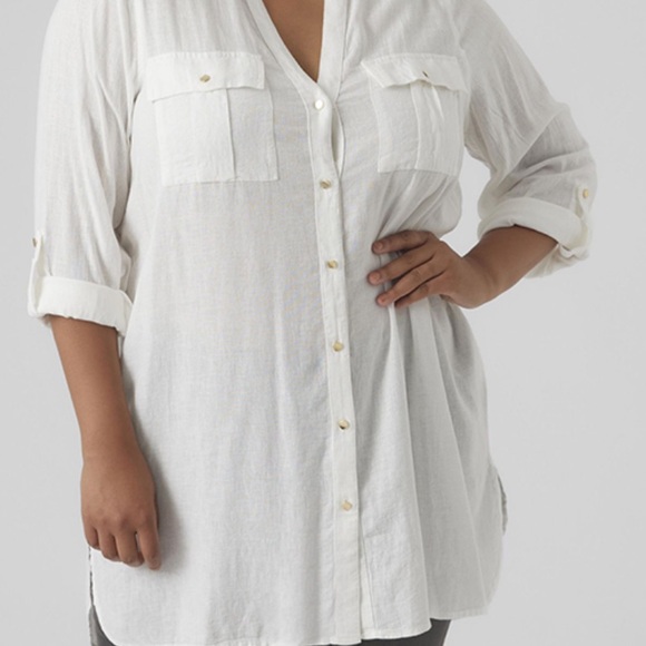 Avenue Tops - Avenue Linen/Cotton White Button-Up Tunic Shirt Preppy Business Minimalist Sz 26